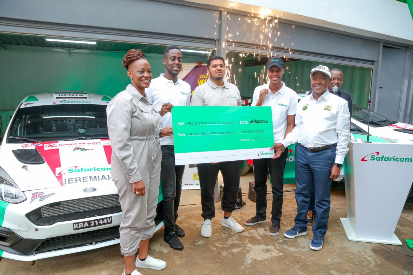 FIA Rally Stars Programme (L-R) McRae Kimathi, Hamza Anwar, and Jeremiah Wahome geared up for the WRC’s
SafariRally 2023, driving Rally 3 Ford Fiestas in the WRC3 category. Safaricom’s M-PESA announced their sponsorship
to a tune of KES 25 million.